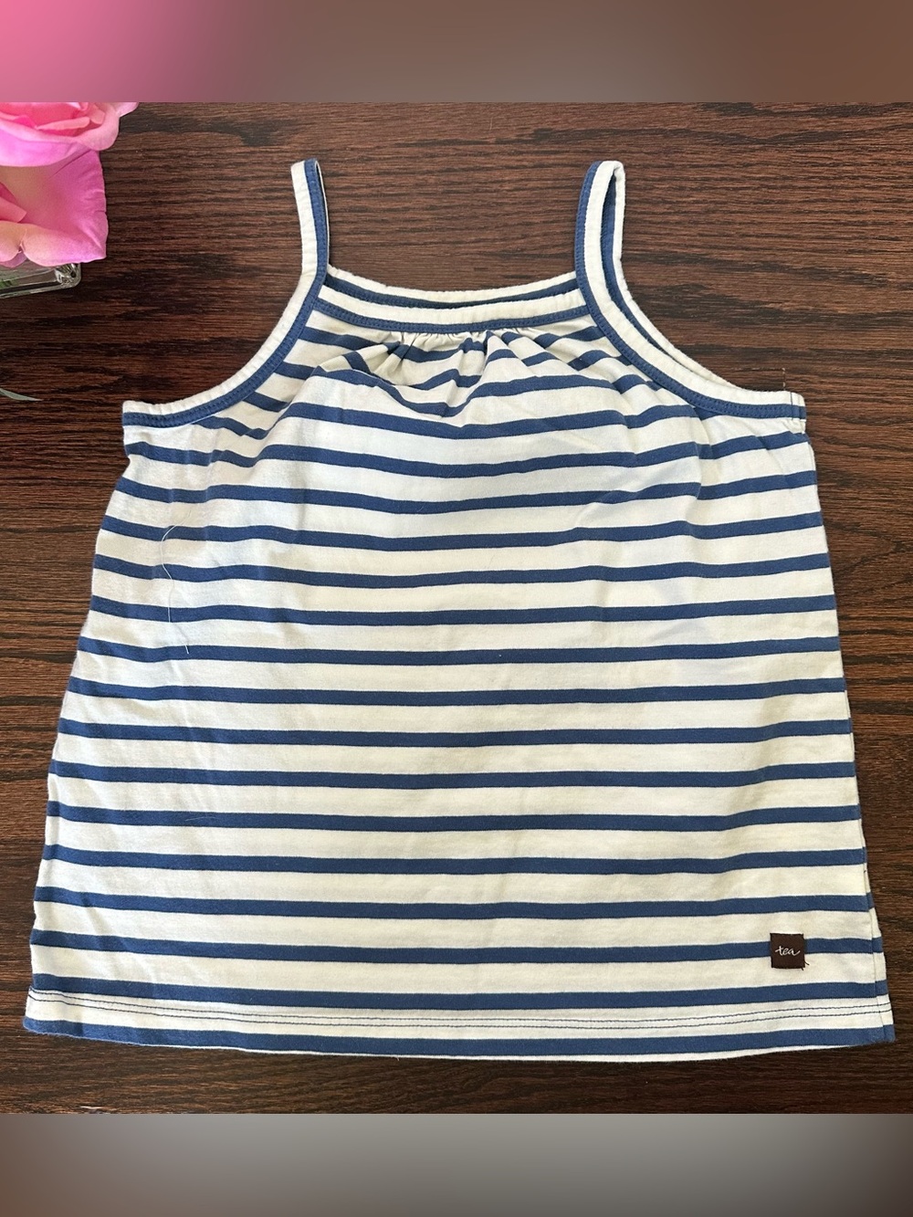 Tea Collection blue and white striped top, size 7